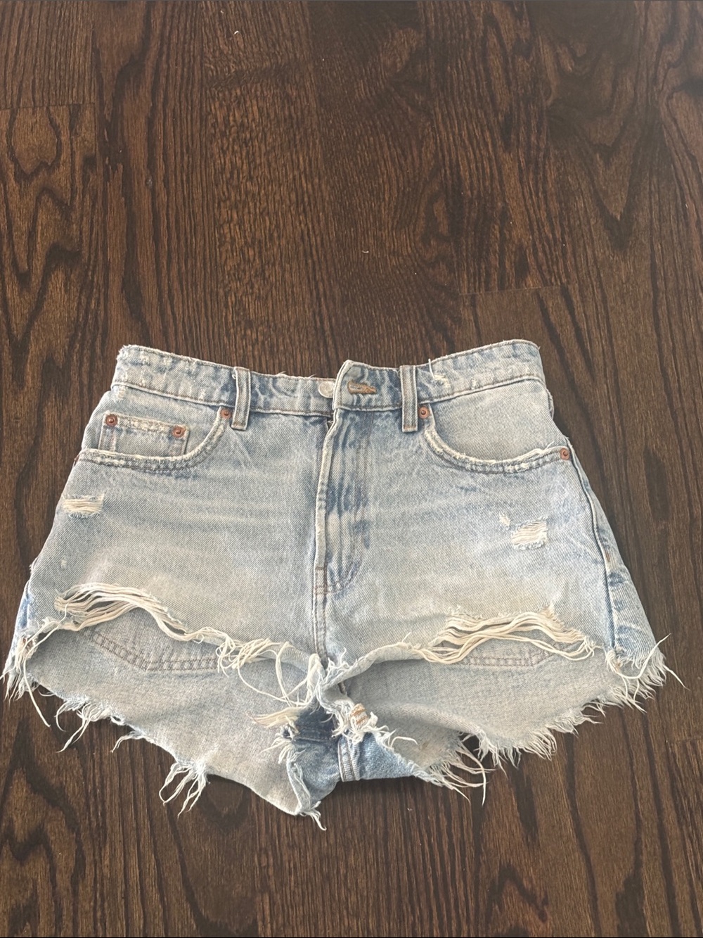 Zara Light Blue Distressed Denim Cutoff Shorts